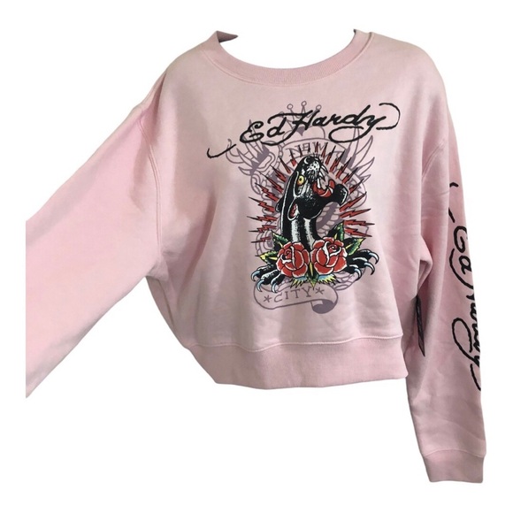 Ed Hardy pink New York City Ed Hardy Roaring Tiger graphic print sweatshirt sz L